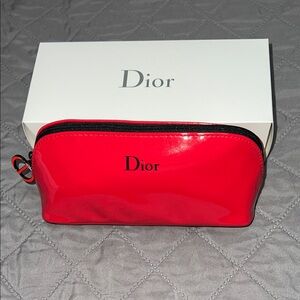 NIB DIOR Red Patent leather standing cosmetic pouch